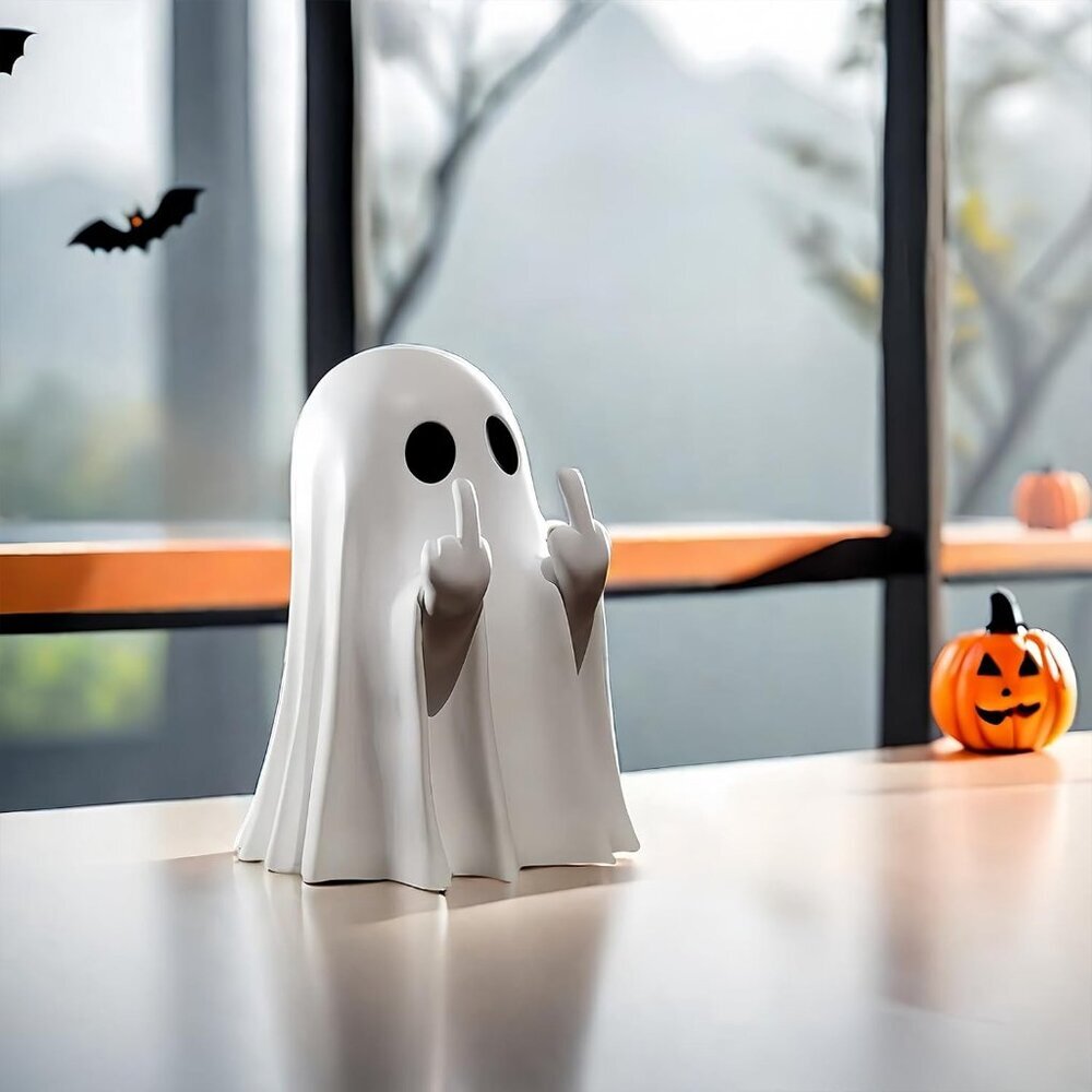 Halloween Ghost Figurine - Spooky Resin Statue, Cute Finger Ghost Ornaments, Per